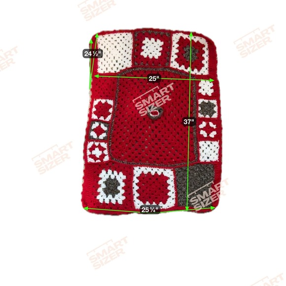 VTG Handmade Red White Brown Crochet Granny Square Sock Monkey Face Kids Afghan - Picture 5 of 5